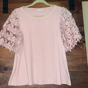 GAP t-shirt with hand knit sleeves